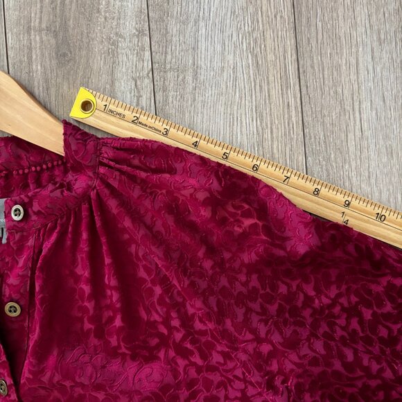 Anthropologie Burgundy Button Down Blouse Womens Size XS Sheer Boho Holiday - Picture 9 of 15